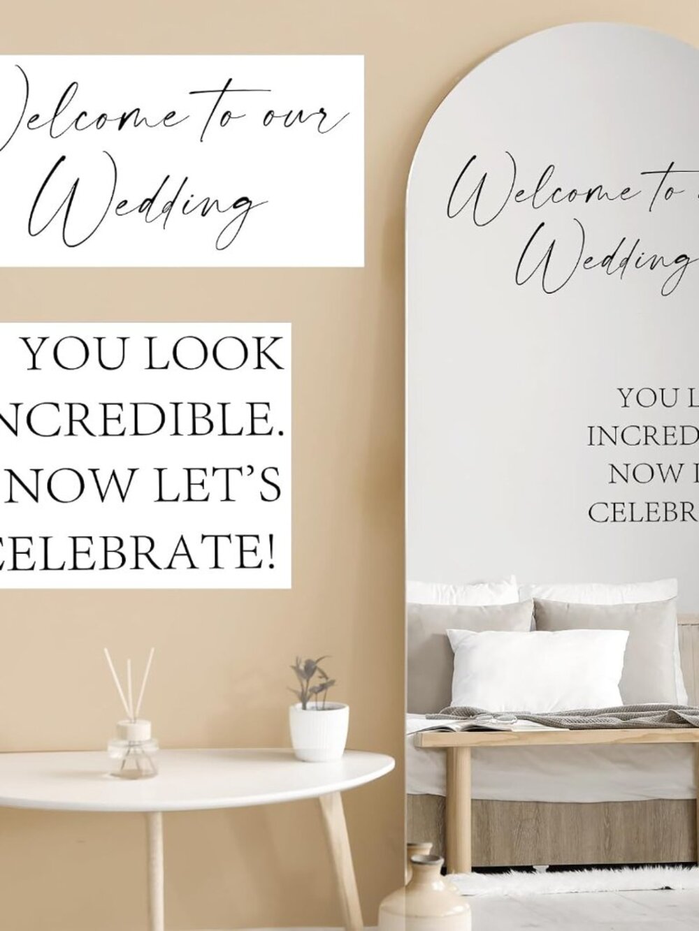 2 Pcs Wedding Mirror Decals Vinyl Welcome, Classic Style, Black